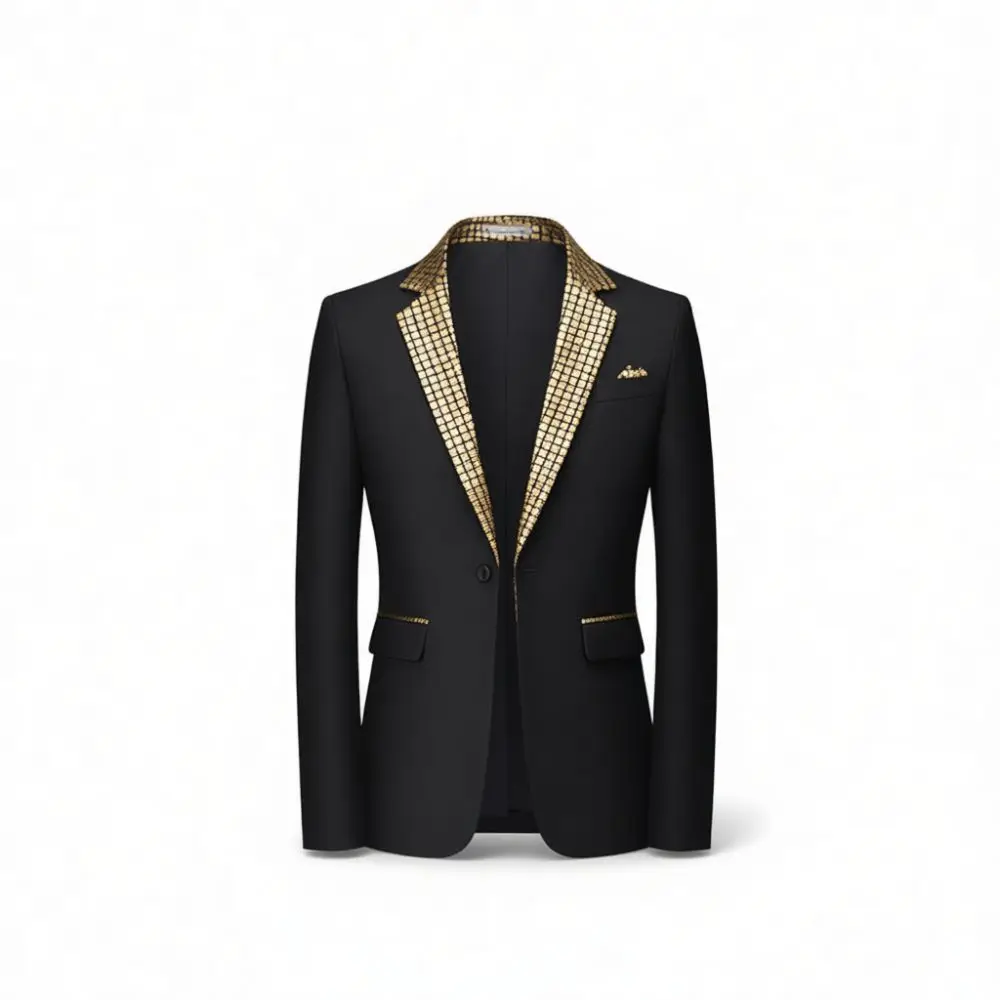 Slim Fit Mens Blazer Jacket Stylish Plaid Patchwork Design Casual Business Suit Coat Trendy Fashion For Young Adult Men