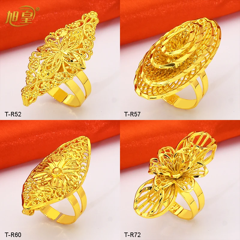 Dubai 24k Gold Color Luxury Jewelry Rings for Women Arabic New Anniversary Wedding Party Gifts Original Rings