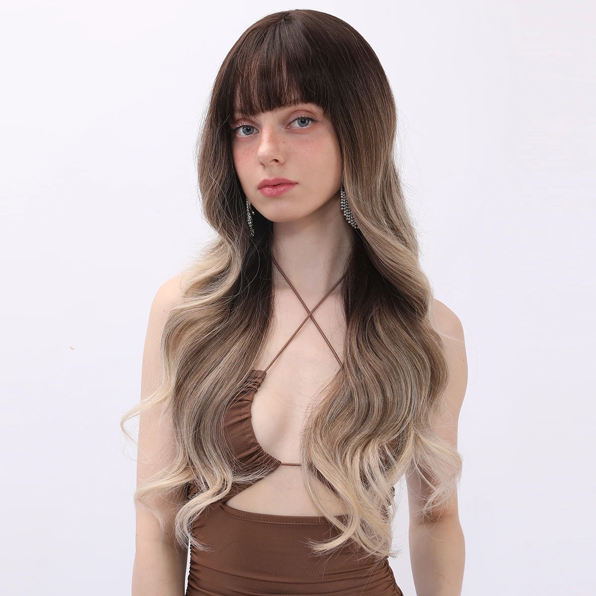 

Smilco Long Wavy Grey Bob Wigs With Straight Bangs For Women Cosplay Party Daily Cosplay Synthetic Fake Hair Heat Resistant Wig