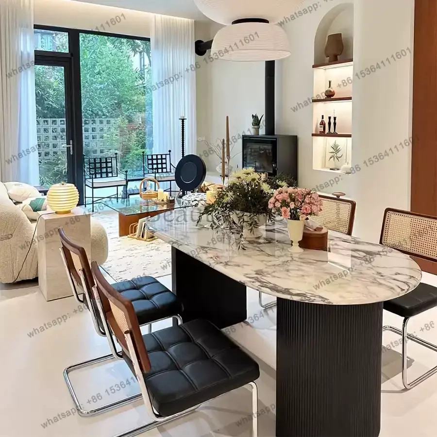 French purple luxury stone dining table oval medieval high-end water drop natural marble dining table