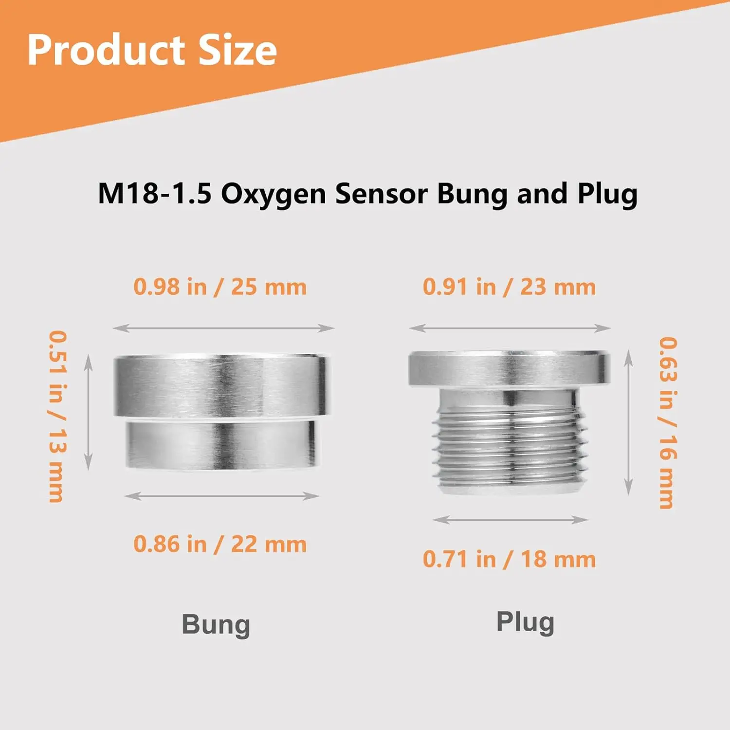 2 Set Sensore di ossigeno dado e tappo Filettatura M18x1.5 Adatto alla maggior parte delle applicazioni standard del sensore di ossigeno Accessori per parti automobilistiche