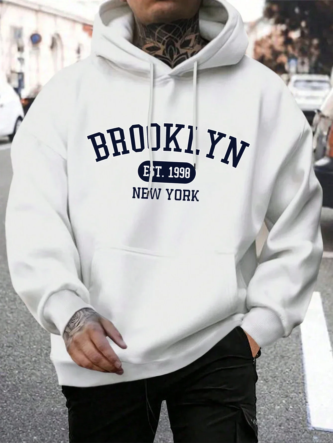 Sudaderas con capucha para hombre, Sudadera con capucha Harajuku de cuello redondo, Sudadera con capucha de gran tamaño a la moda, chándal cómodo de otoño, estampado de Brooklyn Est 1998 Nueva York
