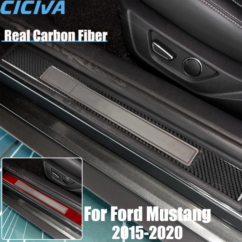 

Real Carbon Fiber Car Accessories Door Sill Decorative Trim Cover Soft Sticker For Ford Mustang 2015 2016 2017 2018 2019 2020