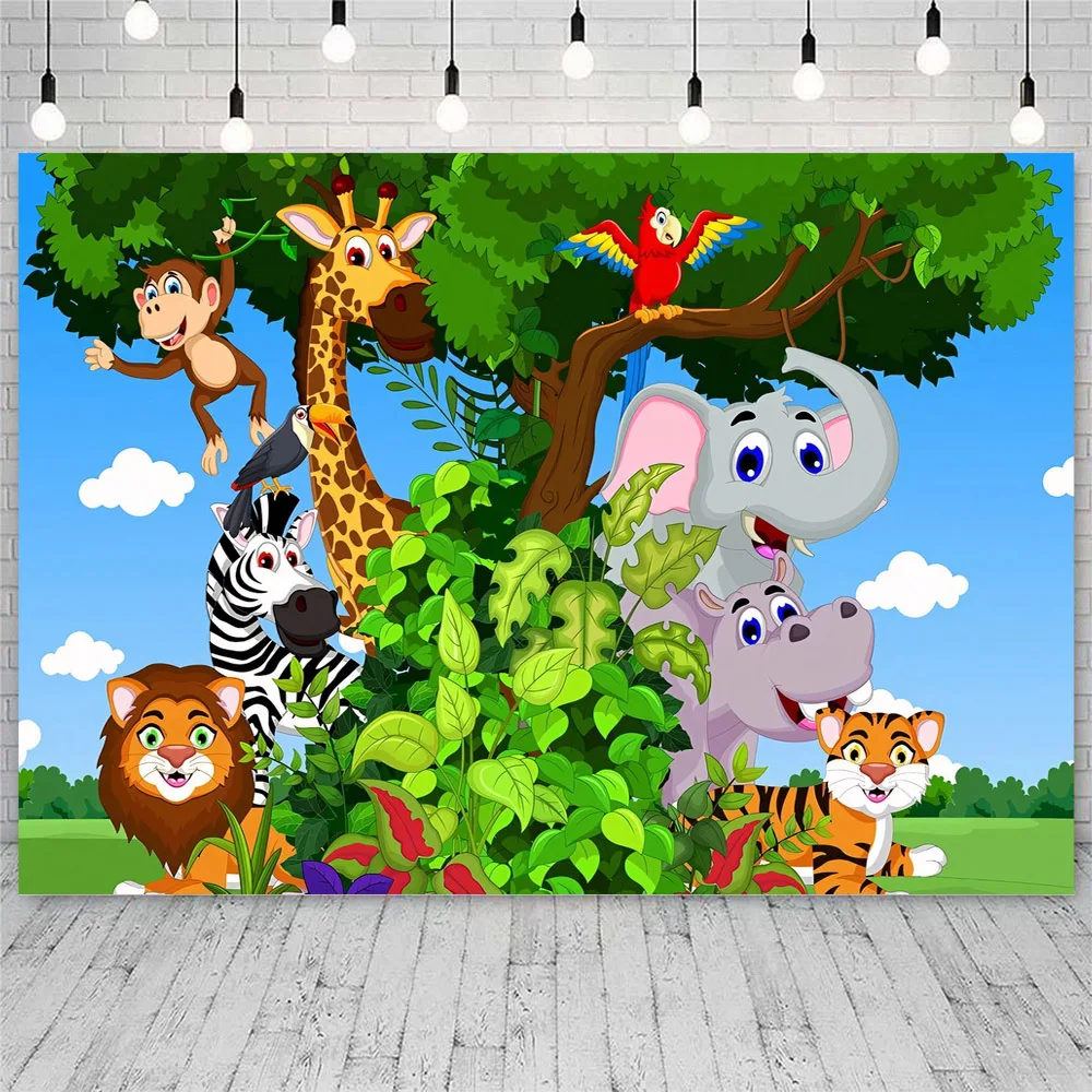 Safari Jungle Animal Photography Backdrop Wild One 1st Birthday Boy Girl Newborn Baby Shower Custom Background for Photo Studio