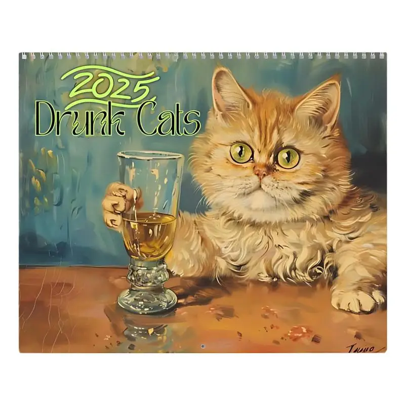 2025 Drunk Cats Monthly Wall Calendar Cute Cat Themed Hanging Calendar for Cat Lovers Festival Party Decoration Gift Idea