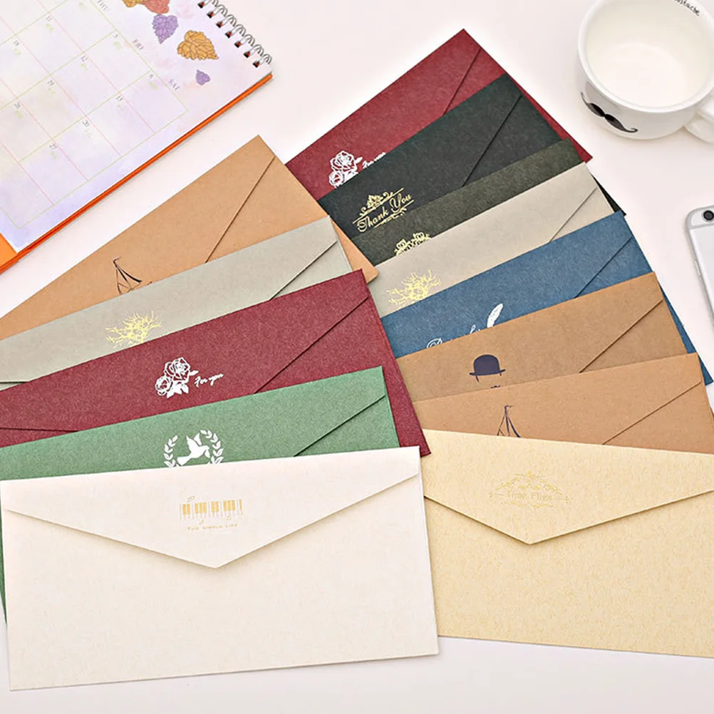 

10Pcs Kraft Paper Envelope Retro Gilding Classical Wedding Invitation Envelope for Anniversary Blank Letters Card