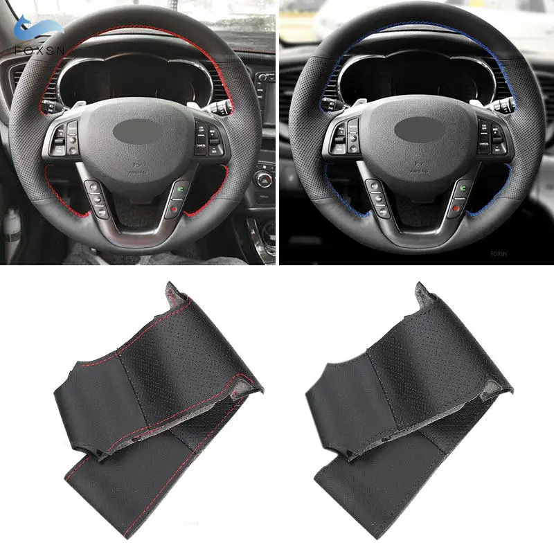 

Perforated Leather Cover For Kia K5 Optima 2008 2009 2010 2011 2012 2013 Hand Sewing Car Interior Steering Wheel Cover Trim