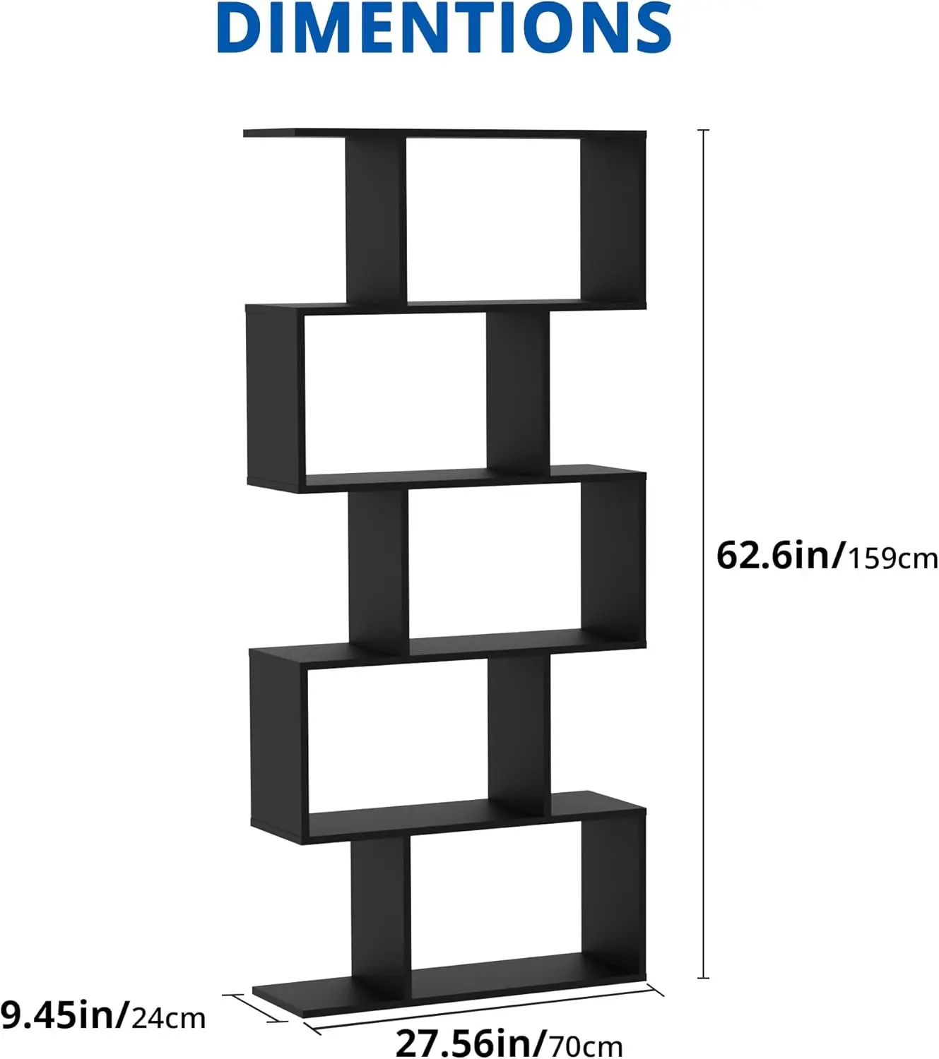 Set of 2 Geometric Bookcase, S-Shaped Modern Bookshelf, Room Divider Bookshelf, 62