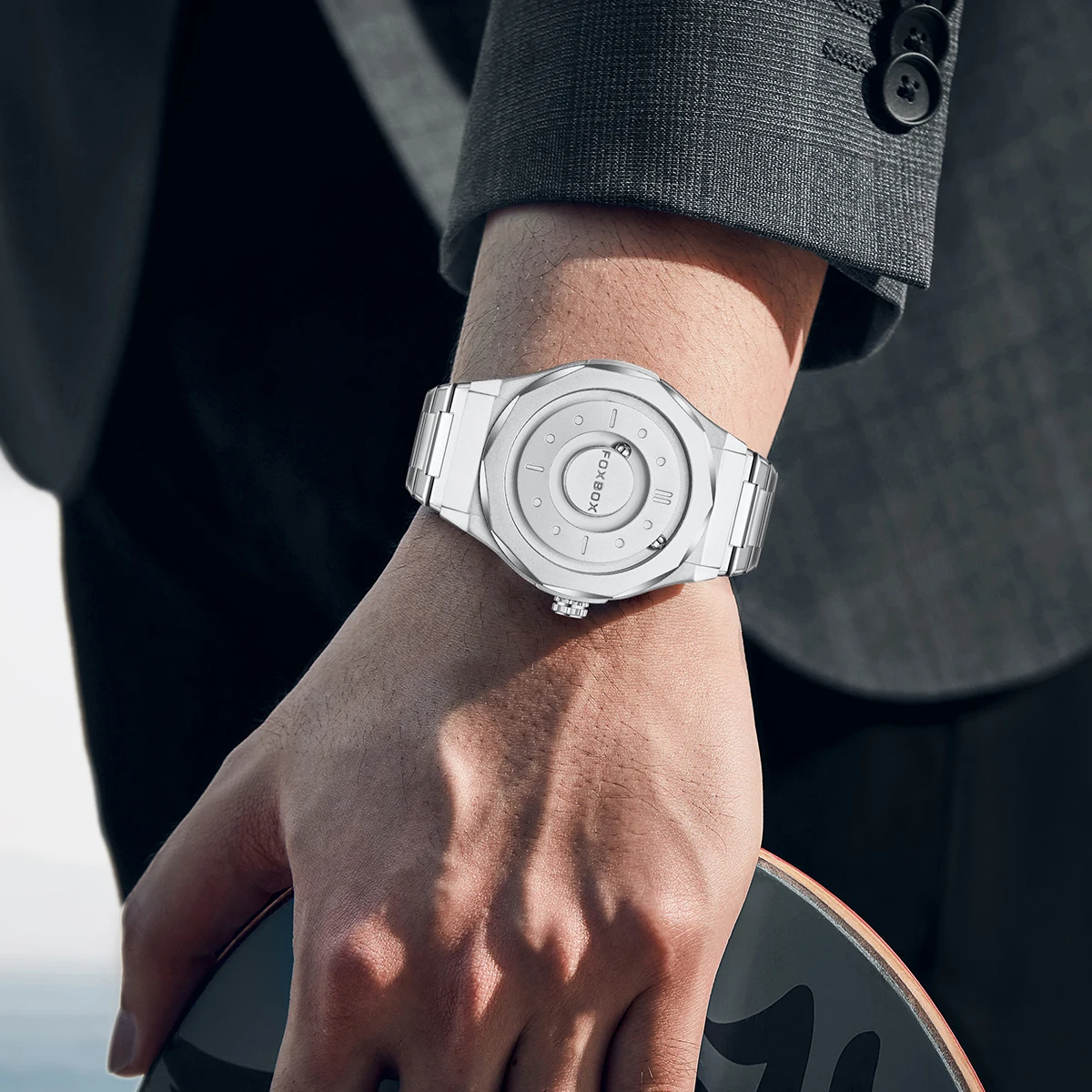 นาฬิกาข้อมือผู้ชายแบรนด์หรู FOXBOX รุ่น Pointer Magnetic Force กันน้ำ สไตล์สปอร์ต ควอตซ์ แฟชั่น relogios masculino