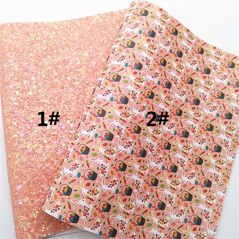 Bunnies Printed Synthetic Leather Leopard Custom Glitter Leather Fabric Litchi Faux Leather Vinyl for DIY Craft 8.2