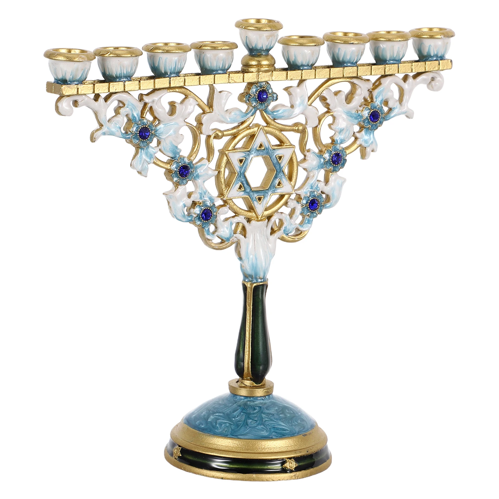 

9 Branch Enamel Hanukkah Menorah Menorahs for Chanukah Jewish Decoration Candle Holder Shabbat Table Centerpiece Decoration