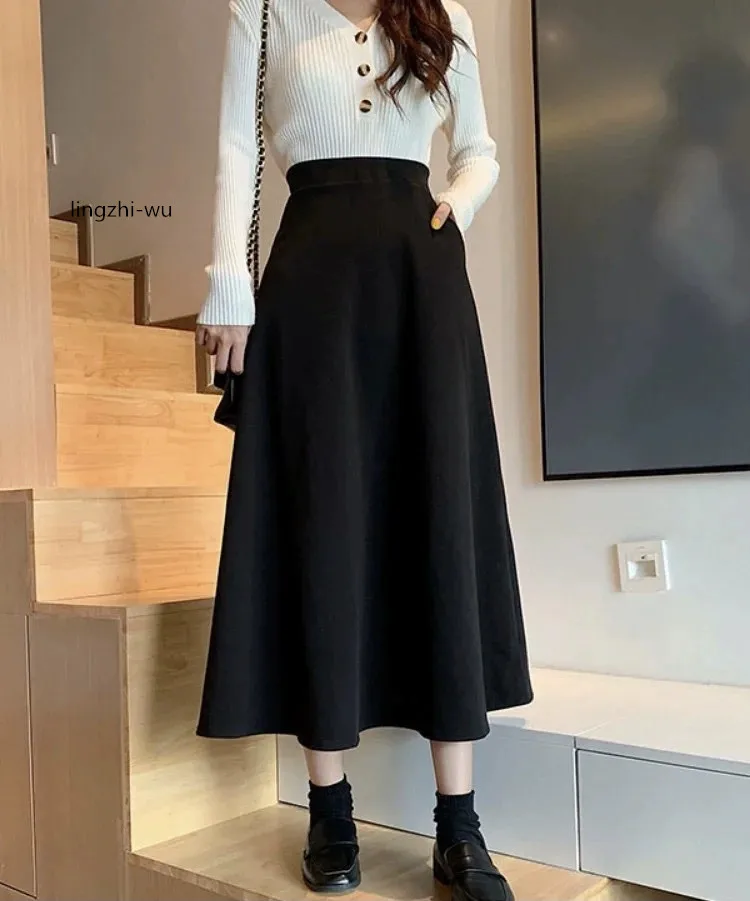 Guesod suit fabric skirt for women, black color, star-style, expansion, autumn and winter, 2024