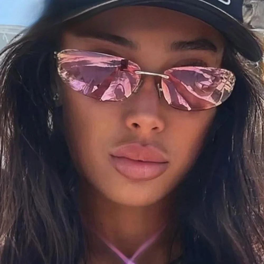 New Fashion Pink Mirror Y2K Sunglasses for Women Vintage Alloy Square Silver Sun Glasses Ladies Trendy Sexy Outdoor Shades Uv400