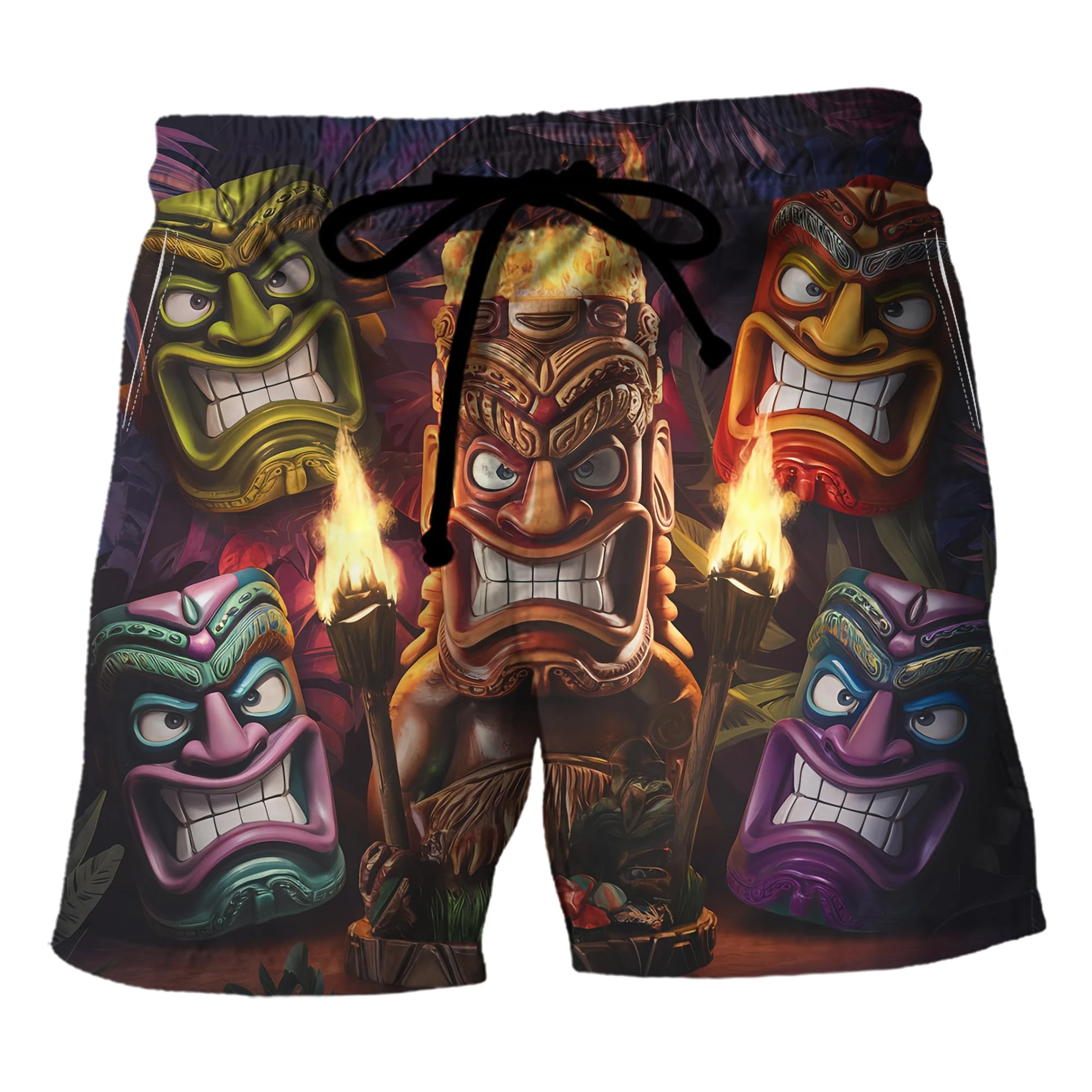 

2025 Fashion Hawaiian Tiki 3D Printed Beach Shorts Casual Child Aloha Polynesia God Short Pants For Men Aloha Boy Trunks Shorts