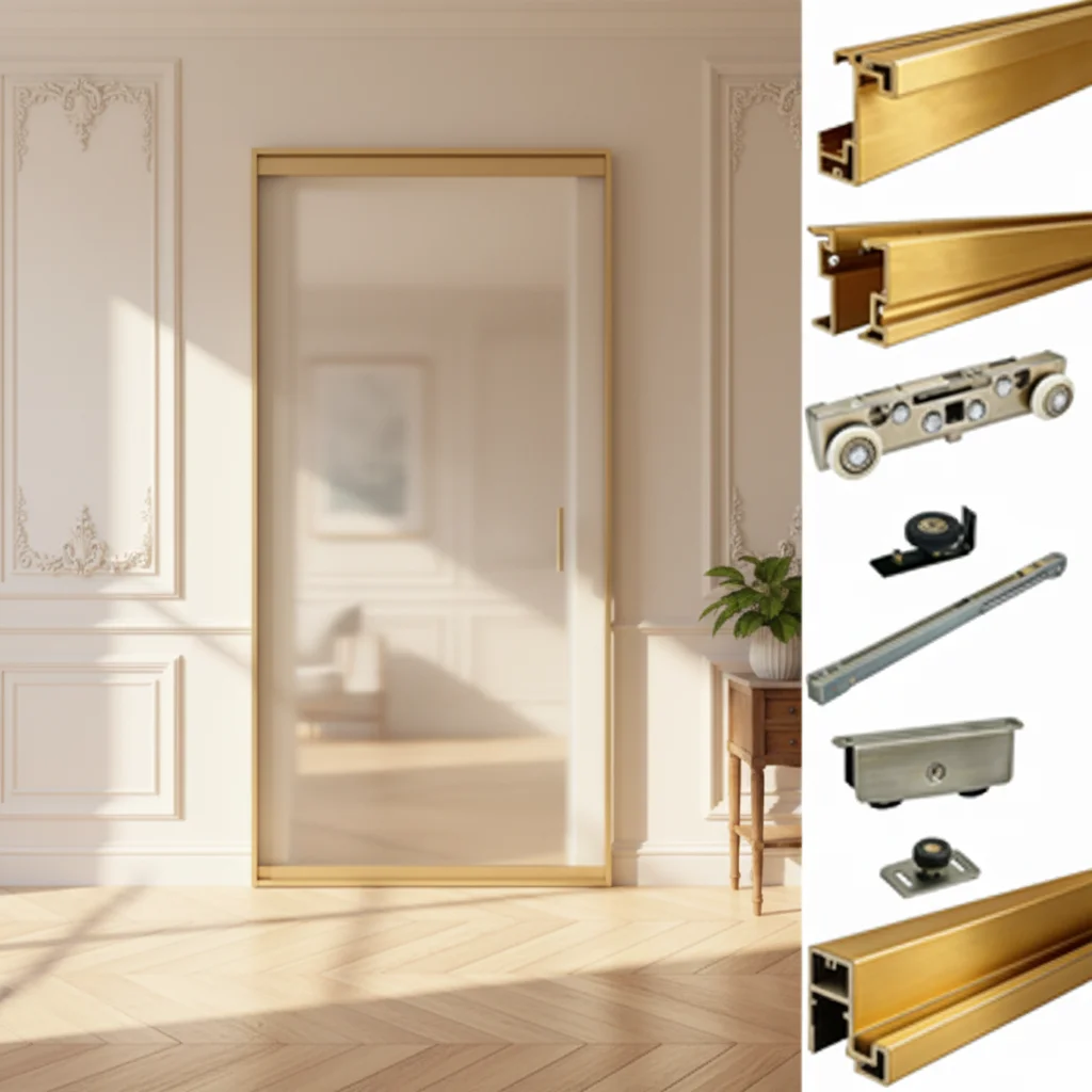 Magic Ghost Sliding Door System Hidden Track Gold Aluminum Frame Interior Sliding Door Sets Trackless Pocket Soft Close Door Kit