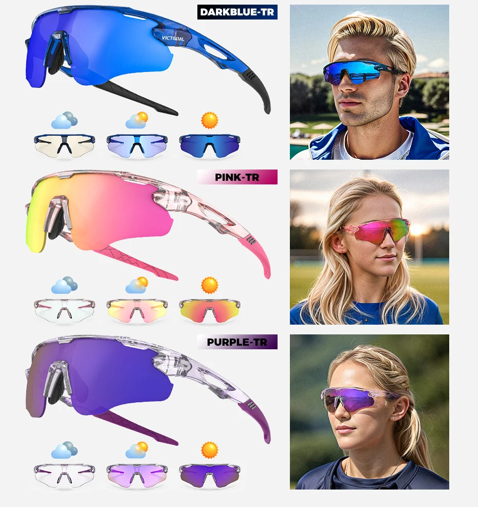 VICTGOAL Photochrome Fahrrad Sonnenbrille für Männer Frauen Sportbrille UV400 Schutz Fahrrad Brille MTB Rennrad Brille – Detail 13