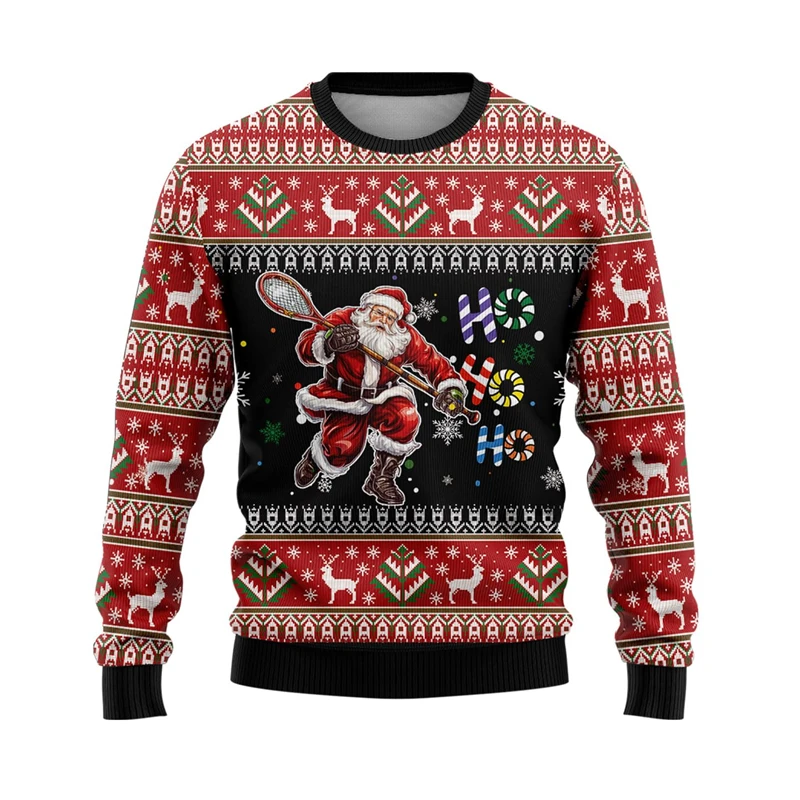 2026 New Santa Claus Sport Graphic Sweatshirts Christmas Football Tennis Skiing Ugly Sweater Cute Boy Pullovers Xmas Unisex Tops