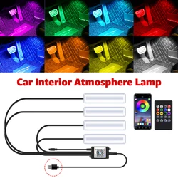 Car Led Foot Ambient With USB Cigarette Lighter Backlight Music Control App RGB Auto Interior Decorative Atmosphere Lights