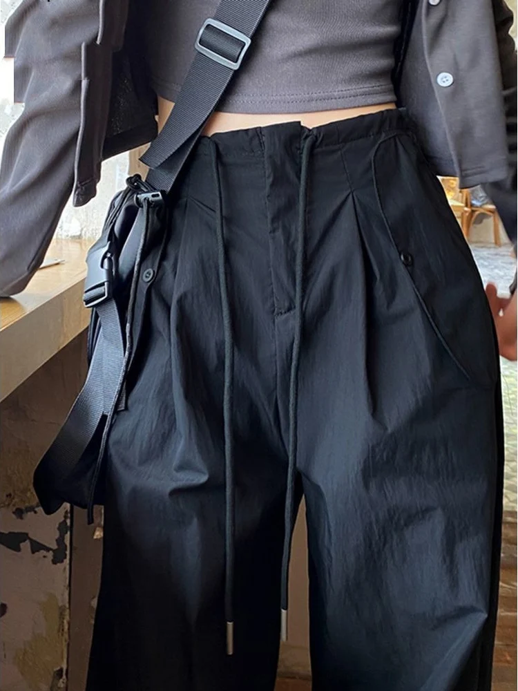 

Летние тонкие брюки унисекс больших размеров в американском уличном стиле, повседневные рабочие брюки, быстросохнущие, широкие, прямые, в стиле парашютиста