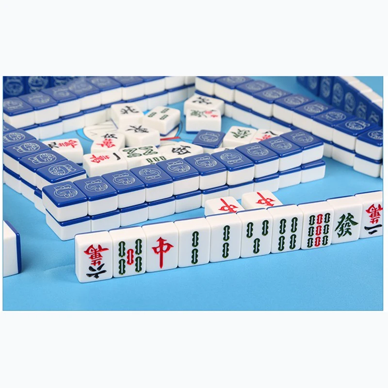 144Pcs Huishoudelijke Hand-Gewreven Mahjong Tegels Leuke Trend Blauw Vet Kat 40Mm Cartoon Mahjong Tafel Spel Familie entertainment Mj16