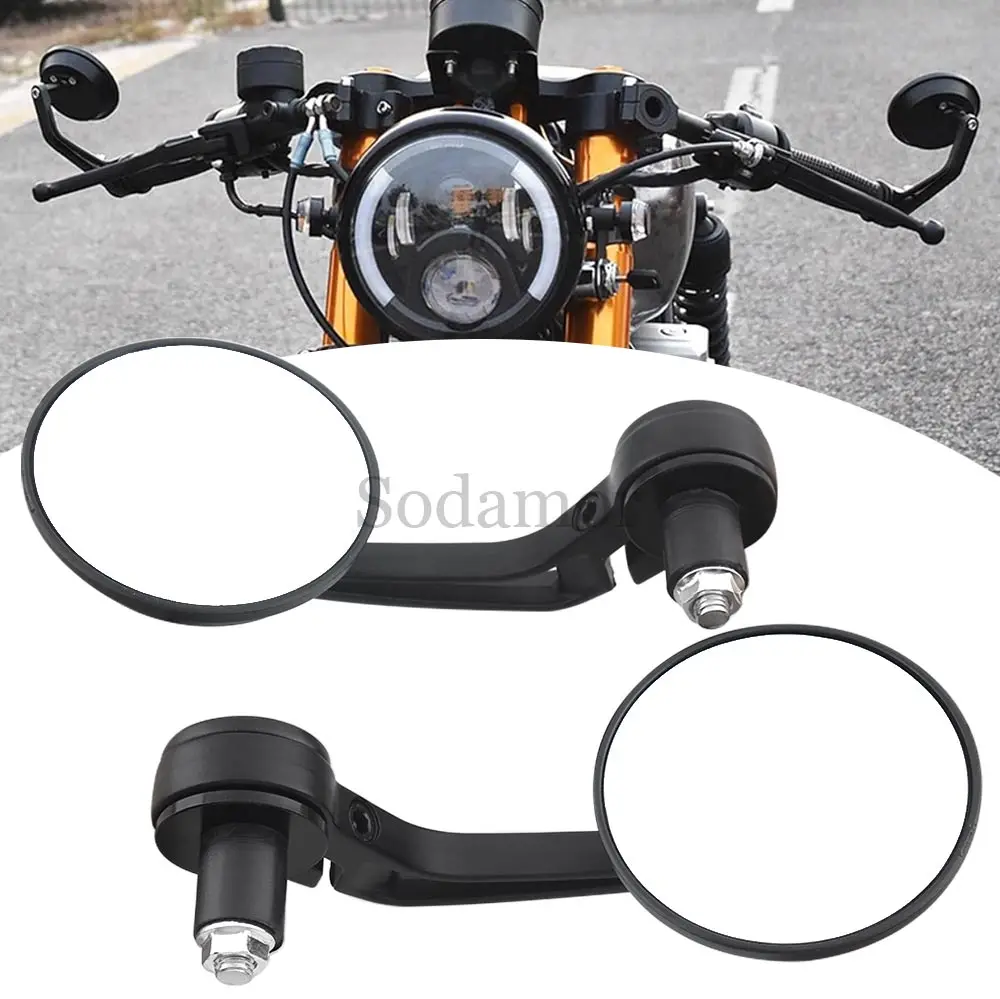 1 Pair Motorcycle White Lenses Handlebar Rearview Mirrors Circular For Motorcycles Sports Bikes 17.5mm-21mm Diameter Handlebars