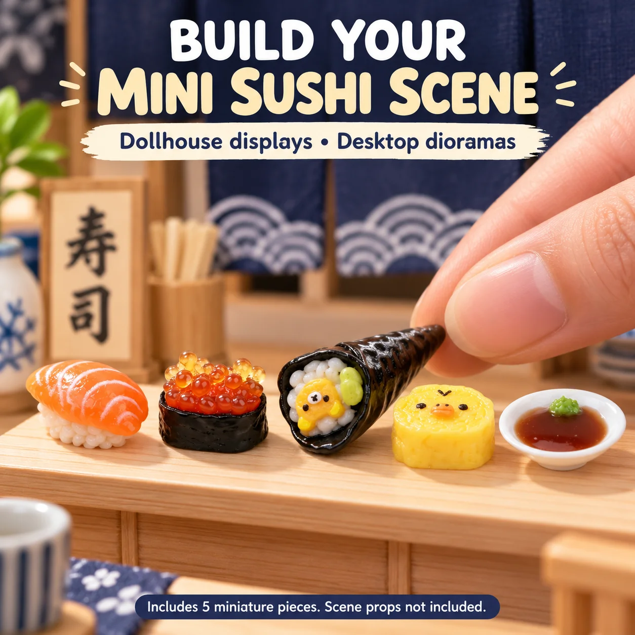 5pcs Mini Sushi Set Realistic Resin Salmon Slices Hand Rolls Rice Balls Miniature Japanese Food Models Dollhouse Accessories DIY