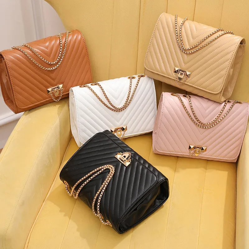 2023 trendy fashion high-end texture diamond pattern embroidered lock chain single shoulder women's bag casual crossbody bag