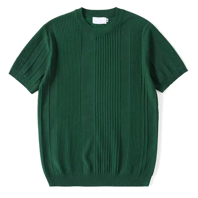 

Summer New Fashion Knitted Short Sleeve O-neck T-shirts Men's Casual Trendy Solid Color Thin Ice Silk Undershirts Male Tops