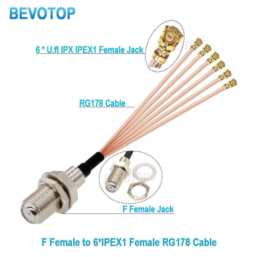 

1PCS 1 to 6 F IPX Splitter Cable F Female to 6 x IPEX1 U.fl Female RF1.13 RG178 Cable Antenna Extension Jumper Pigtail BEVOTOP