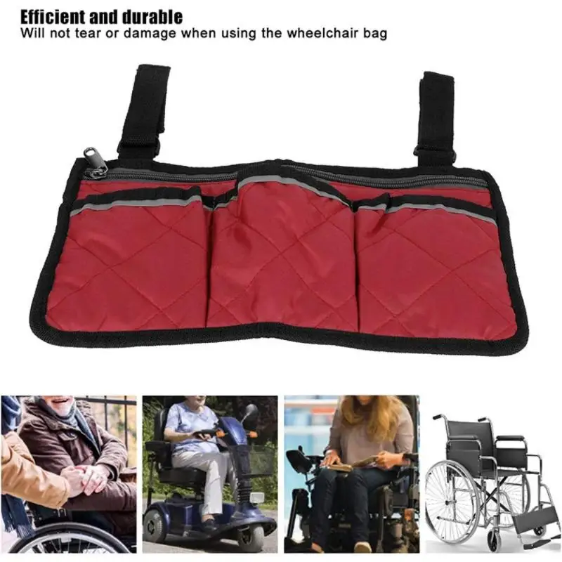5 Colors Wheelchair Side Organizer Bag Multi Pockets Armrest Storage With Zipper