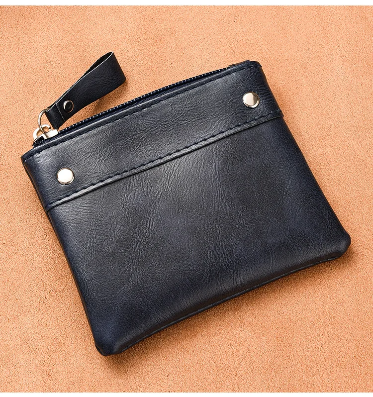 Mini Zipper Coin Purse Rivet Decor Small Wallet Portable Change Pouch Black Red Brown