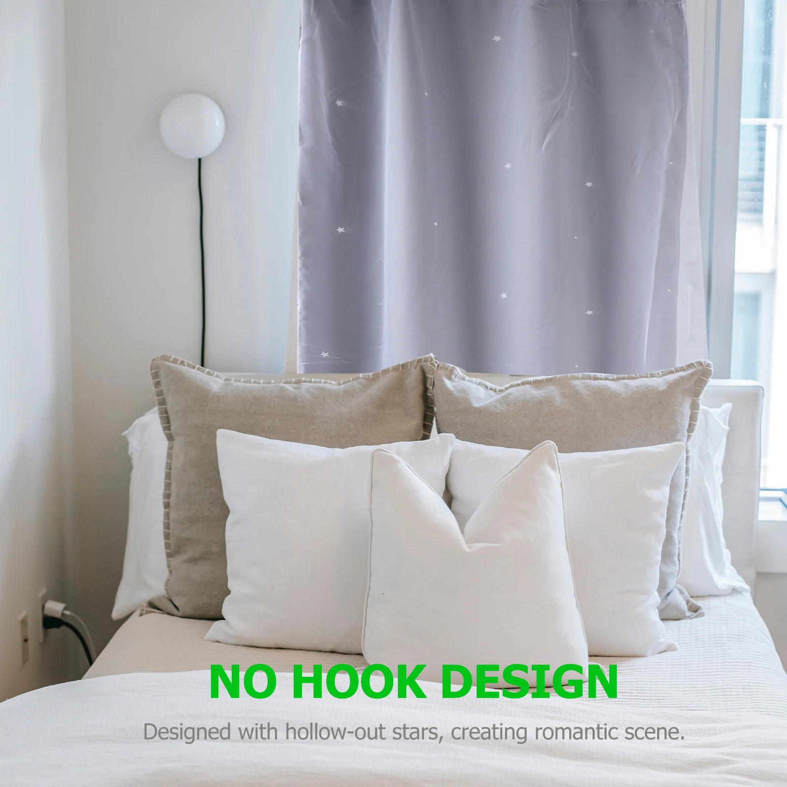 

Blackout Curtains With Hollow Out Stars Design Combining Shading Fabric Net Gauze For Bedroom Study Office Grey