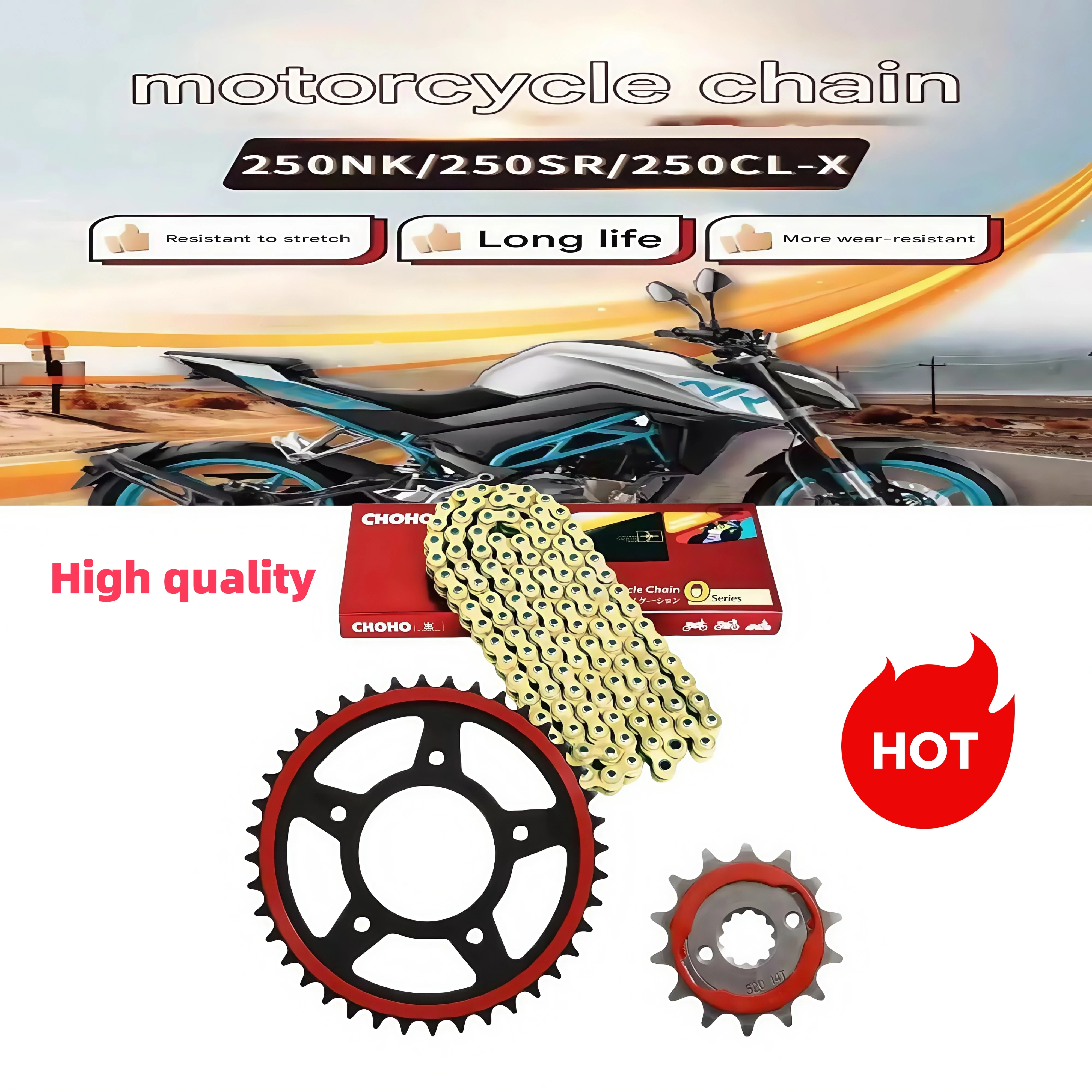 [High quality] For CFMOTO 250SR 250NK track single rocker modified tooth plate and oil seal chain three-piece chain 250NK 250CLX