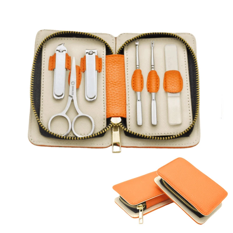 오렌지 가죽 매니큐어 도구 트리밍 세트, 스테인리스 매니큐어 풀세트, 홈케어 매니큐어 발 각질 제거 키트