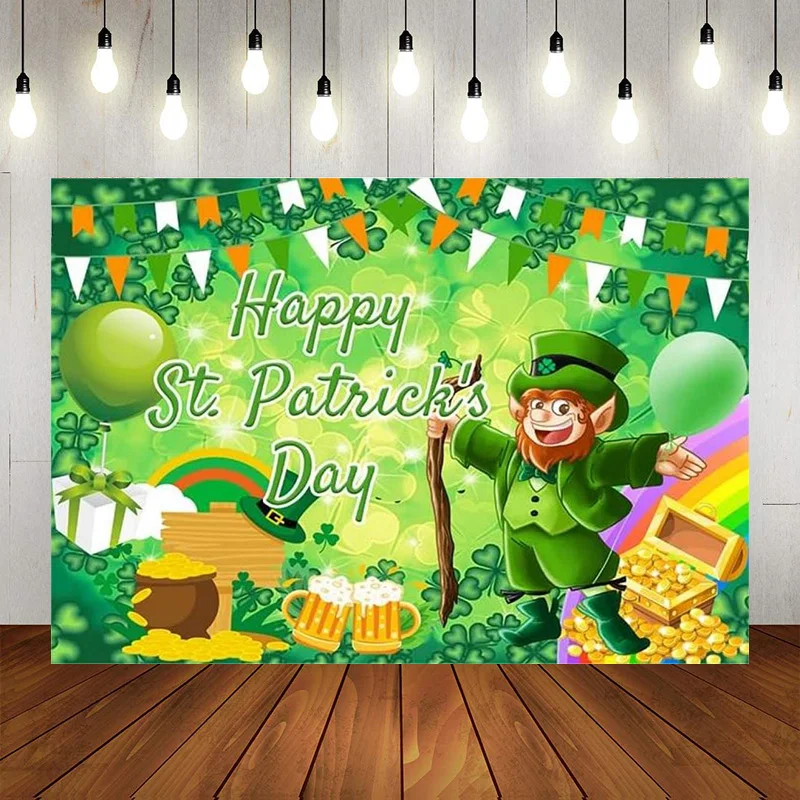 

Happy St Patrick's Day Backdrop Decorations Photo Banner Shamrock Photographic Background Party Supplies