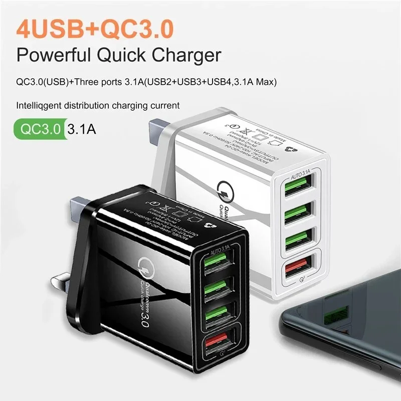 【شحن سريع】4.1A QC 3.0 4 منفذ USB شاحن سريع رئيس عالمي الاتحاد الأوروبي الولايات المتحدة المملكة المتحدة مهايئ شاحن محول الهاتف السفر #4