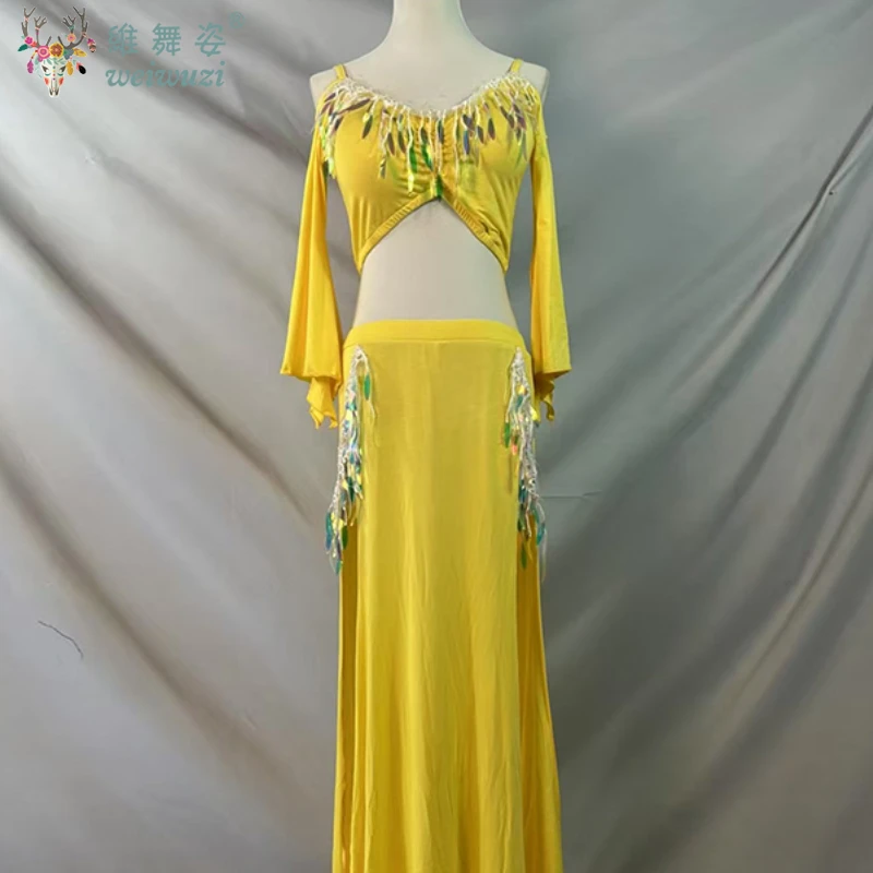 Belly Dance Costume for Women's Customized Senior Sequin Tassel Set Adult and Children's Practice Clothes Team Training Clothing