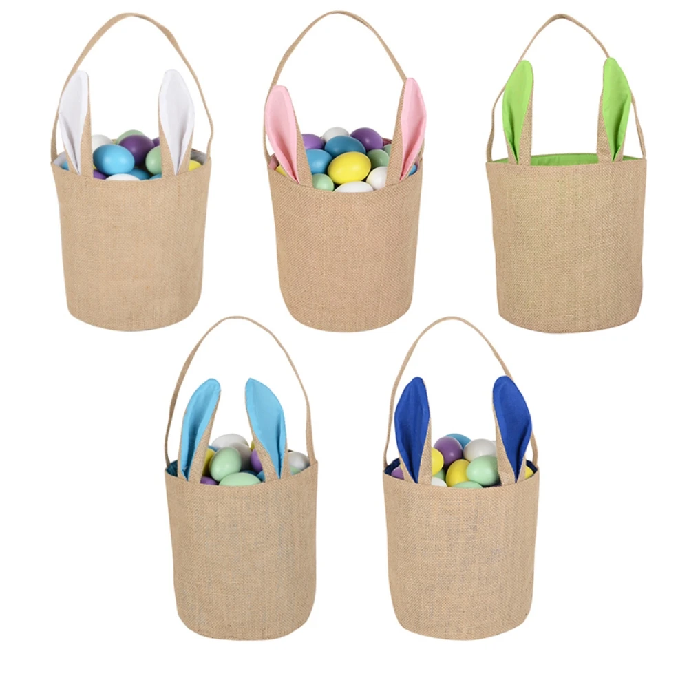 Easter Eggs Basket Decorations Portable Cotton Linen Easter Bags Cute Bunny Candy Gift Bag Wedding Birthday Party Decoration