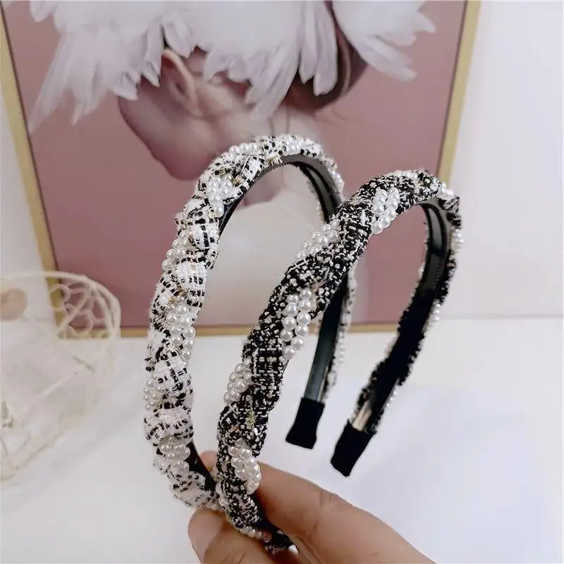 French Style Small Fragrance Woven Pearl Fashion Exquisite Fine Edge Headband Elegant Temperament Women's Hair Accessories