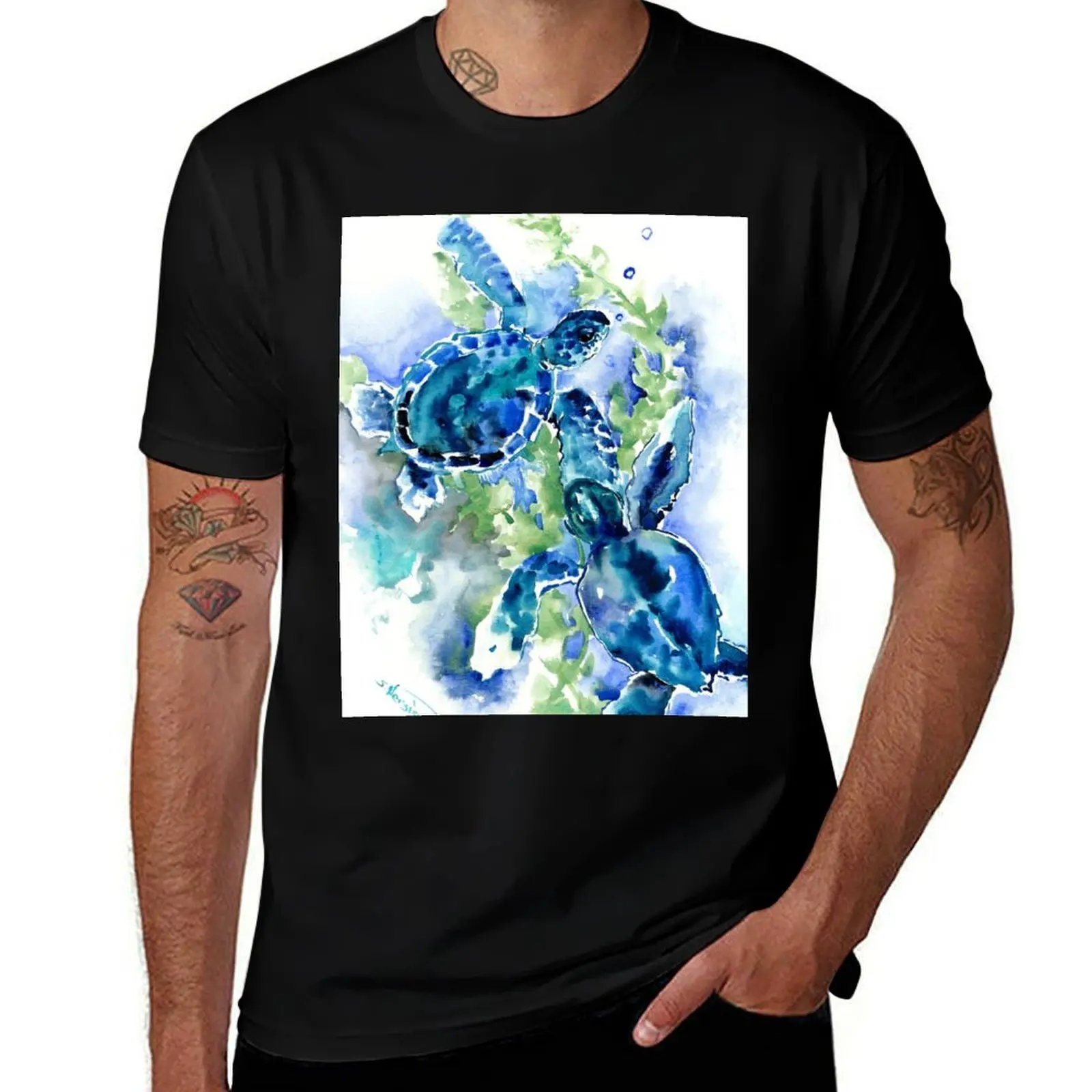 Sea Turtles Turquoise BLue design T-Shirt t shirt custom print T-Shirt