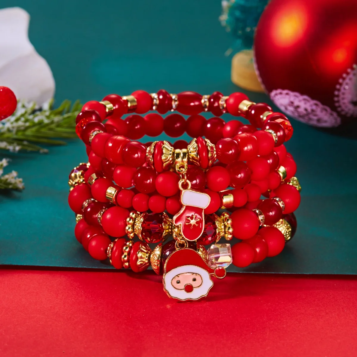 Weihnachten Urlaub Kristall Perlen Armband Weihnachtsbaum Glocke Weihnachtsmann Schneeflocke Schneemann Anhänger Mehrschichtiges Geschenk für Frauen Männer