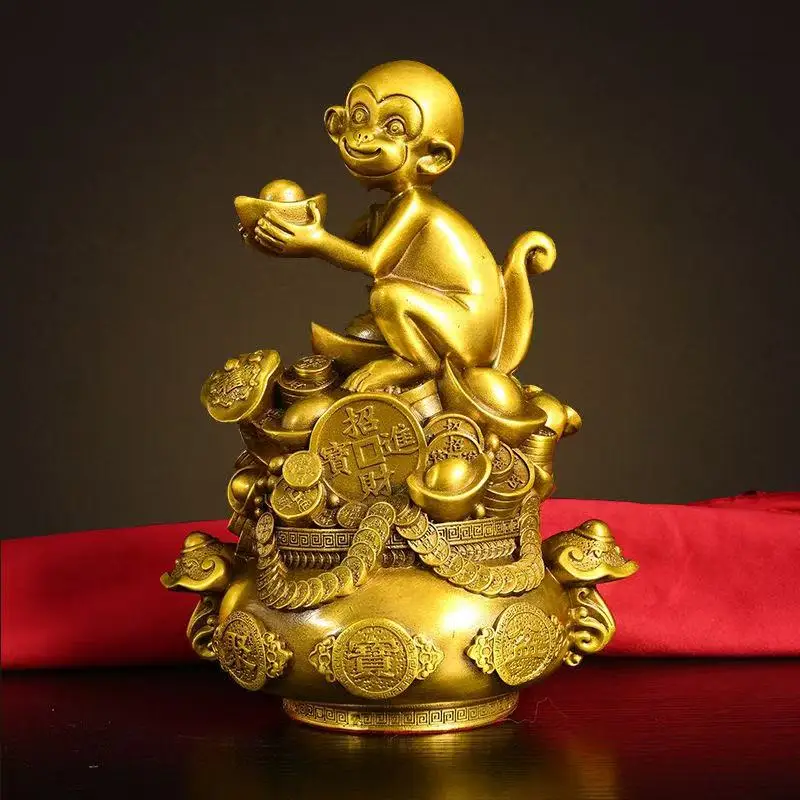 Copper Monkey Ornaments Pot of Treasure Ruyi Monkey Living Room Office Decor