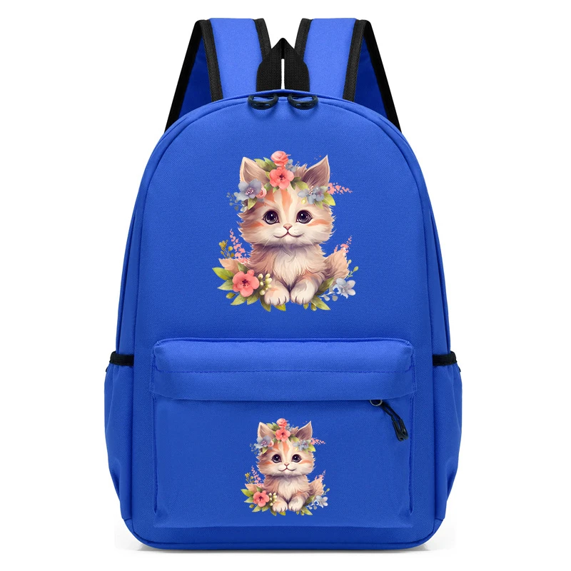 Mochila escolar con estampado de gato y flores de dibujos animados para niños, Bolsa Escolar de animales, mochila de regreso a la escuela, bolsas de guardería Kawaii