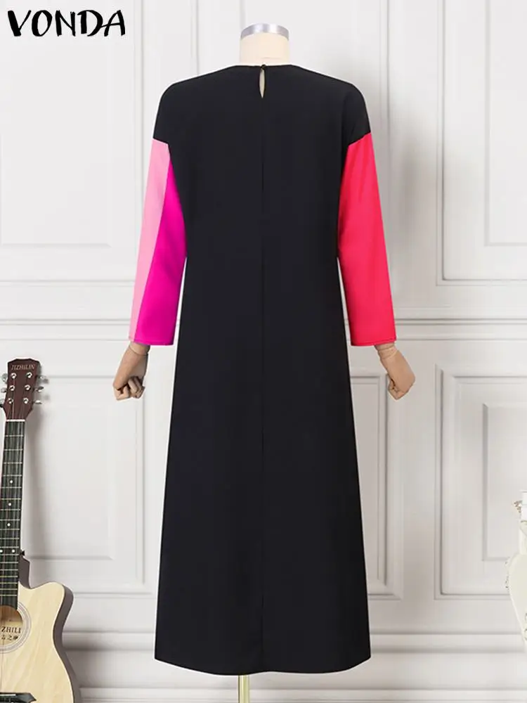 2024 VONDA Bohemian Long Maxi Dress Women Summer Oversized 3/4 Sleeve Casual Loose Sundress Fashion Color Patchwork Party Robe