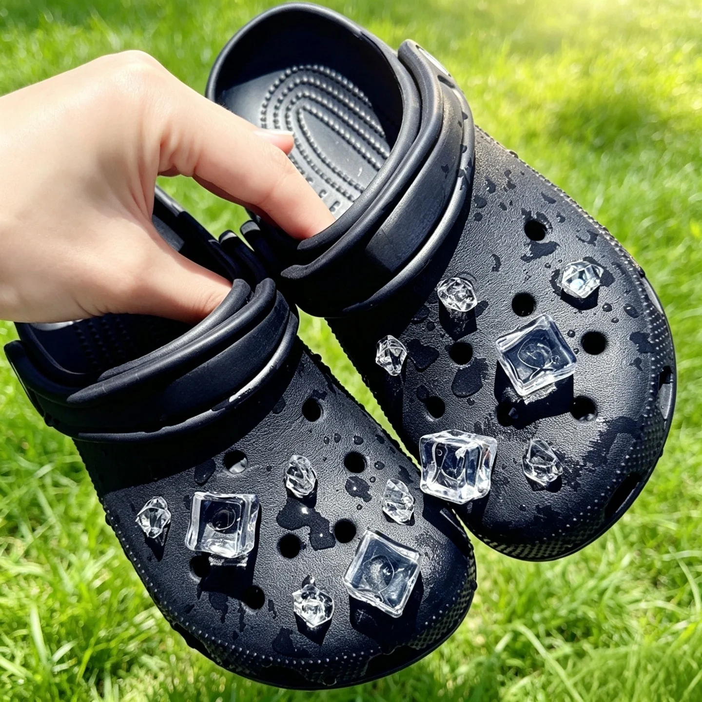 Transparent Ice Cube Clog Shoe Charms PVC Detachable Ornaments For Women Summer Hole Sandals Crystal Footwear Accessory Gift