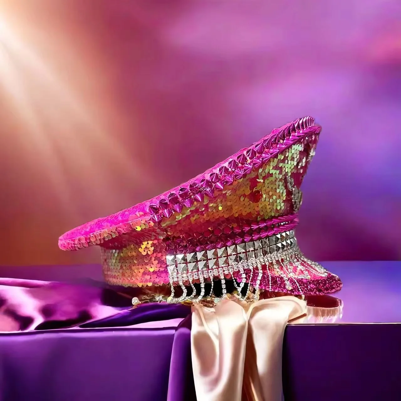 Kapelusz Halloween z frędzlami HongLuan, kapitańskie czapki z dżetami na festiwal Burning Man dla kobiet, akcesoria do cosplay dla kobiet