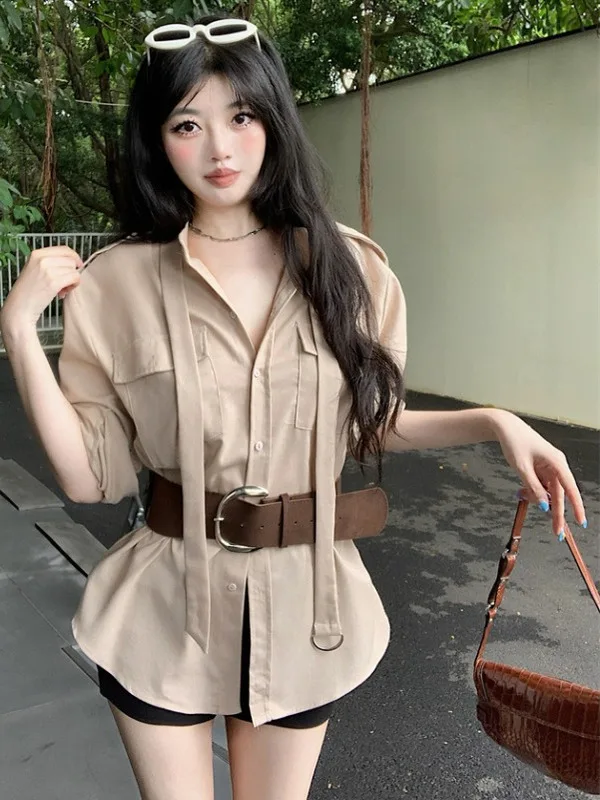 

Elegant Slim Fit Shirt Women's Early Autumn New Fashion Loose Top Mid-Length French Style Breathable Skin-Friendly Long Sleeve