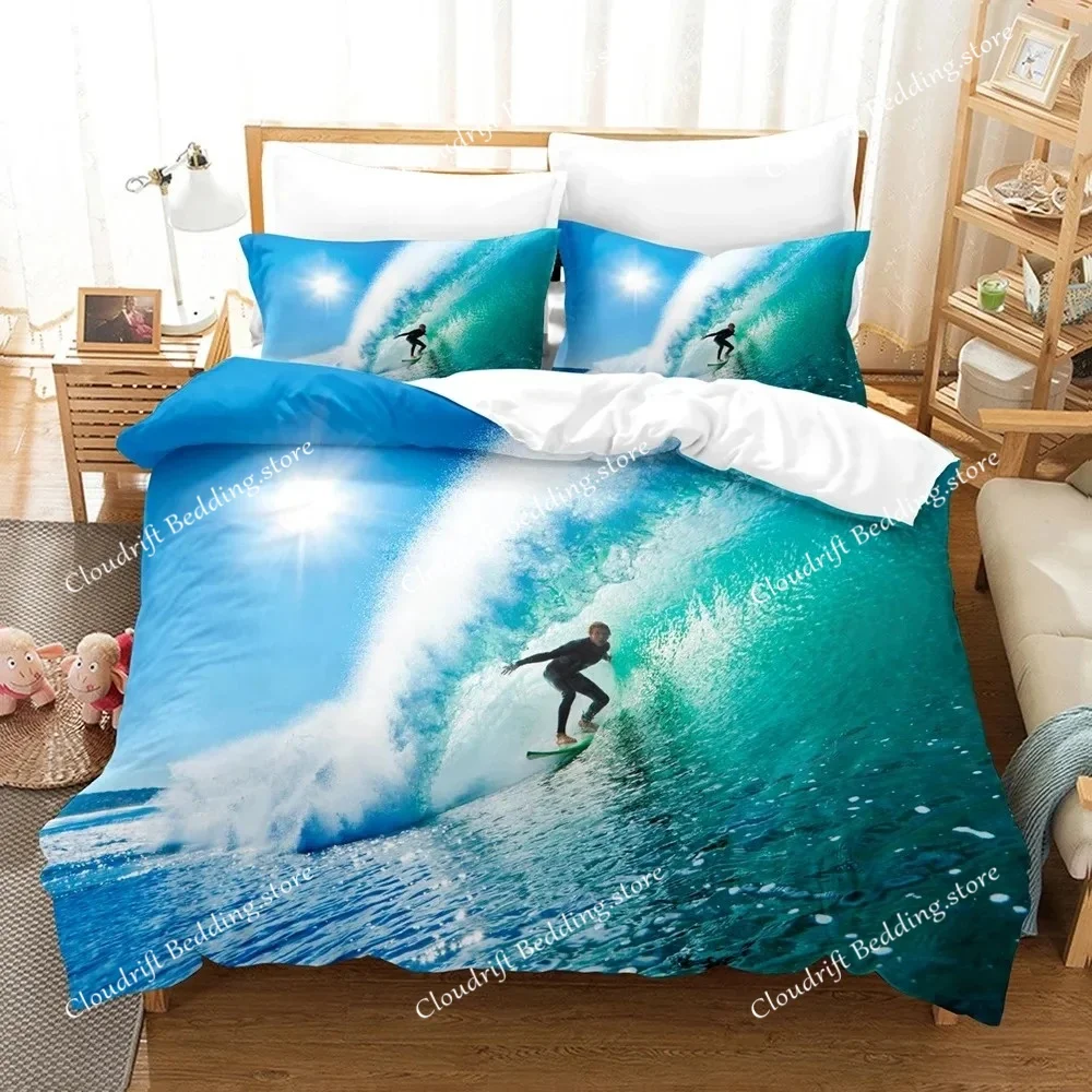 Sea Surfing Bedding Set Surf Modern Outdoor Extreme Sports Duvet Cover Queen King Ocean Surfboard Polyester Quilt Cover
