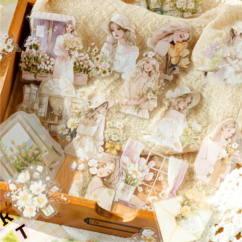 Journamm 40pcs/pack Matte PET Stickers Plant Girl DIY Scrapbooking Collage Stationery Decor Junk Journal Aesth Decor Stickers