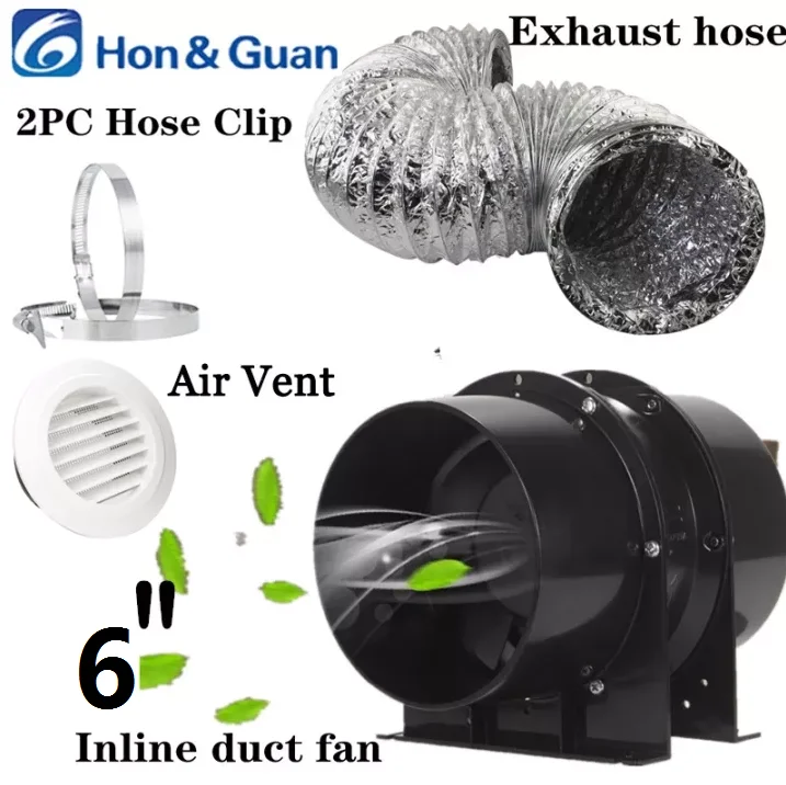 Hon&guan inline fanoušek 4/6 palec 220V ducting fanoušek výfukového hadicové klip vzduch odvětrávací komín souprava, pro dělat se stany s uhlík filtrů a hydroponie